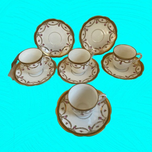 Antique MZ AUSTRIA Demitasse Cups and Saucers For 4 and 2 Extra Saucers - Picture 9 of 11